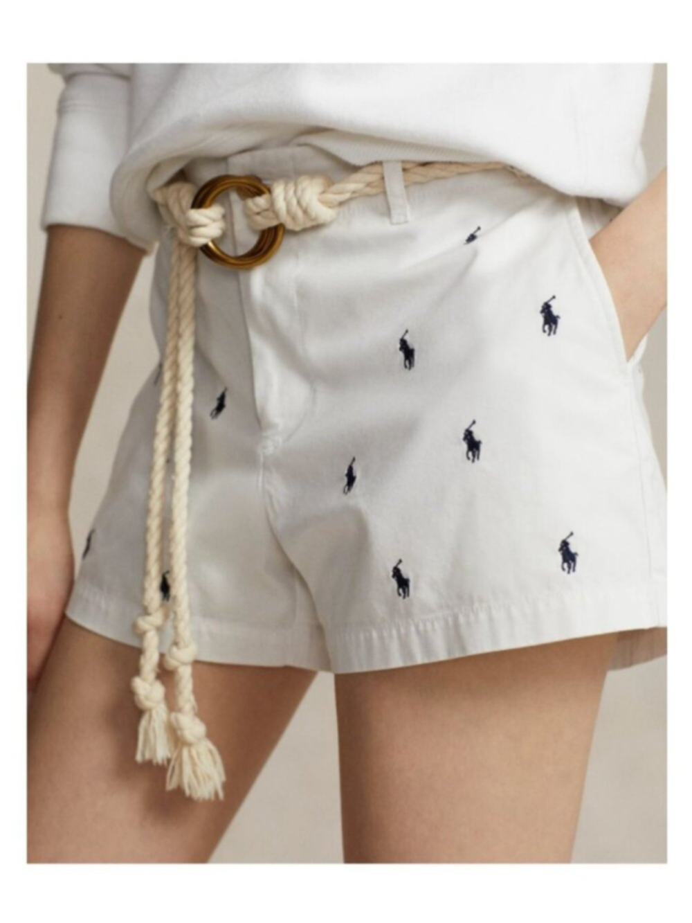 NWT Polo Ralph Lauren All Over Pony Embroidered Print Shorts White Size 14